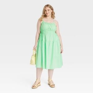 Universal Thread Bright Green Cinched Waist Midi Sundress